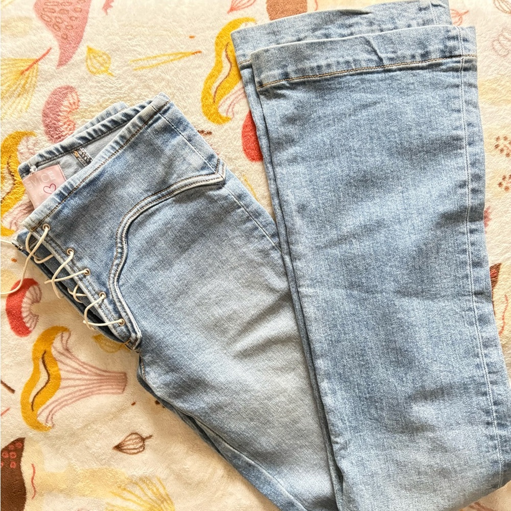 REVICE Light Blue Lace-Up Women Jeans
